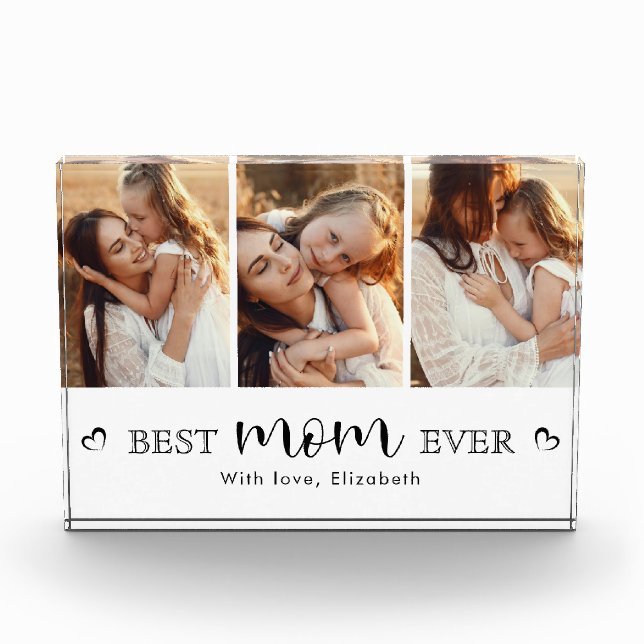 Elegant Handwritten Script Mother’s Day Keepsake Photo Block (Front)