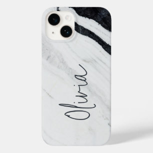 Elegant Handwritten Script Name Black White Marble Case-Mate iPhone 14 Case