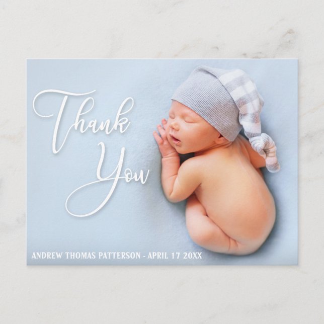 Elegant Handwritten Script | New Baby Thank You Postcard (Front)