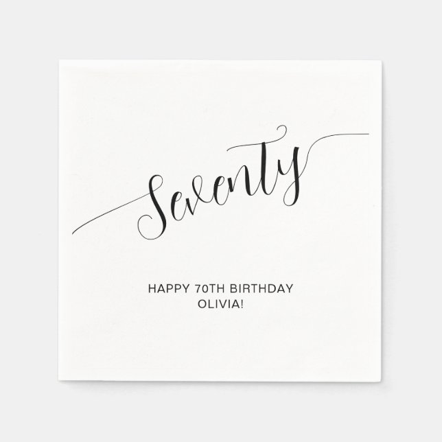 Elegant Handwritten Script Seventy 70th Birthday Napkin (Front)