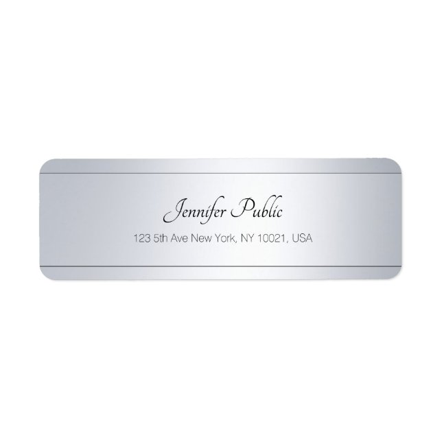 Elegant Handwritten Script Text Silver Template Return Address Label (Front)