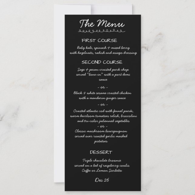 Elegant Handwritten Script Wedding Menu Card (Front)