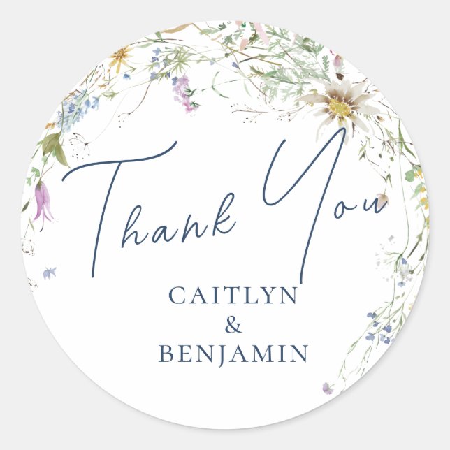 Elegant Handwritten Wildflower Thank You Sticker (Front)