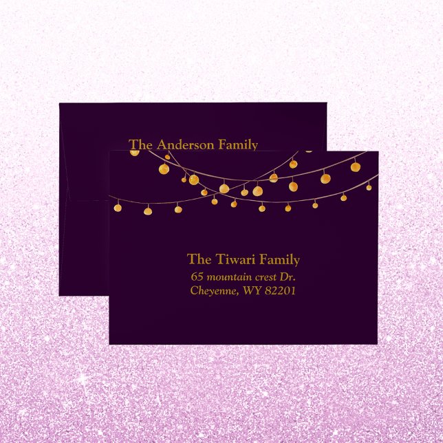Elegant hanging lights purple gold modern diwali  envelope (Creator Uploaded)