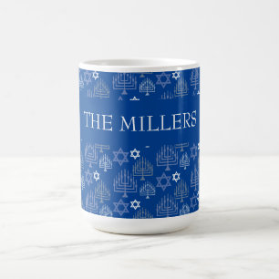 Elegant Hanukkah Blue Menorah Holiday Pattern Coffee Mug