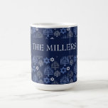Elegant Hanukkah Blue Menorah Holiday Pattern Coffee Mug<br><div class="desc">Digital Art by Liliumdes.
Customise it with your family name.</div>