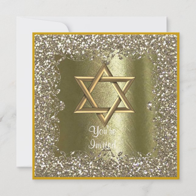 ELEGANT HANUKKAH  CRYSTAL Gold Sparkle  Invitation (Front)