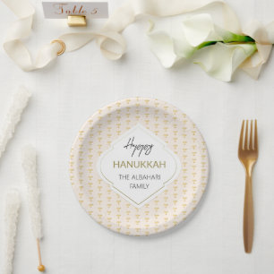 Elegant Hanukkah Holiday Pattern Gold Paper Plate