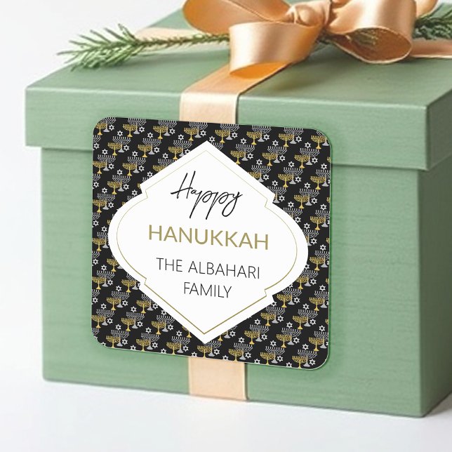 Elegant Hanukkah Holiday Pattern Gold Square Sticker (Creator Uploaded)