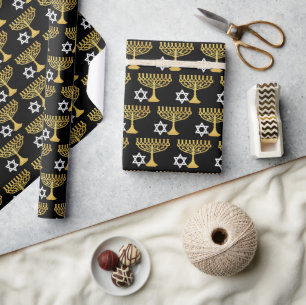 Elegant Hanukkah Holiday Pattern Gold Wrapping Paper
