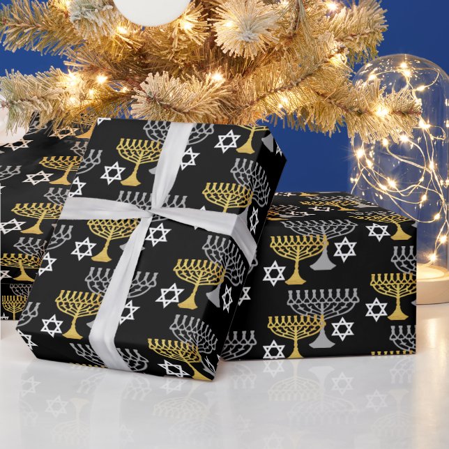 Elegant Hanukkah Holiday Pattern Gold Wrapping Paper (Holidays)