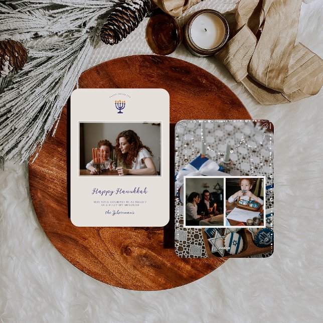 Elegant Hanukkah Menorah | Family Photos Holiday Card (Creator Uploaded)