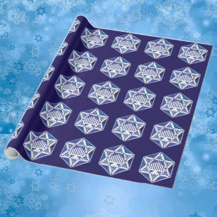 Elegant Hanukkah Menorah in Star of David Wrapping Paper