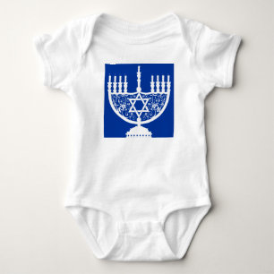 Elegant Hanukkah Menorah with Floral Star of David Baby Bodysuit