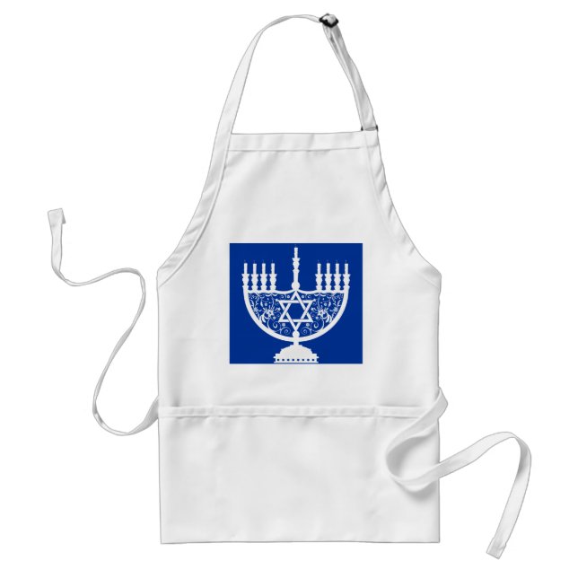 Elegant Hanukkah Menorah with Floral Star of David Standard Apron (Front)