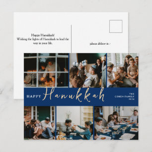 Elegant Hanukkah Typography Blue family photo Holiday Postcard