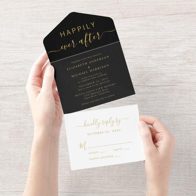 Elegant Happily Ever After Black Wedding All In One Invitation (Tearaway)