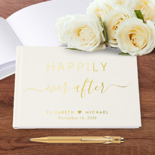 Elegant Happily Ever After Cream Wedding Guest Book