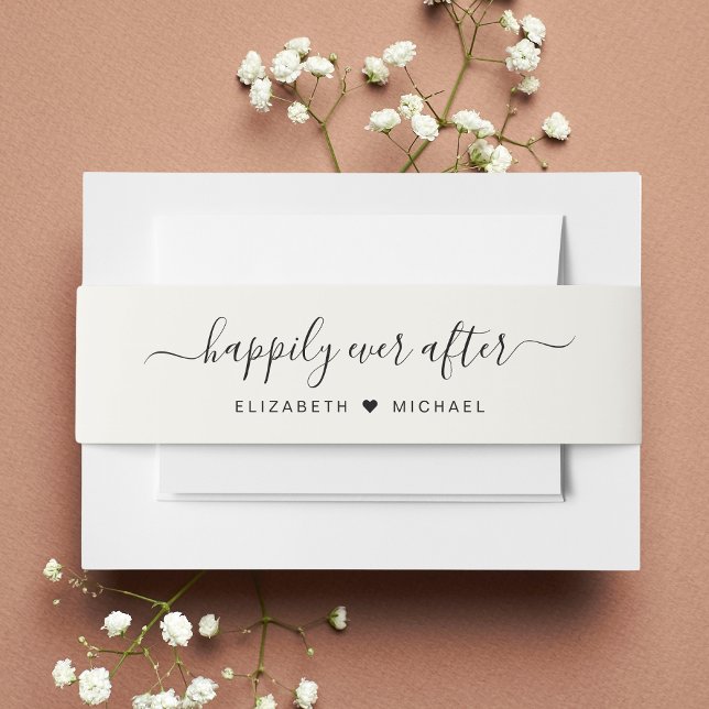 Elegant Happily Ever After Cream Wedding Invitation Belly Band (Creator Uploaded)