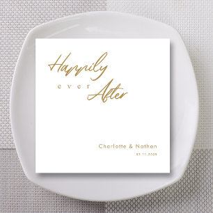 Elegant 'Happily Ever After' Gold Script Wedding Napkin