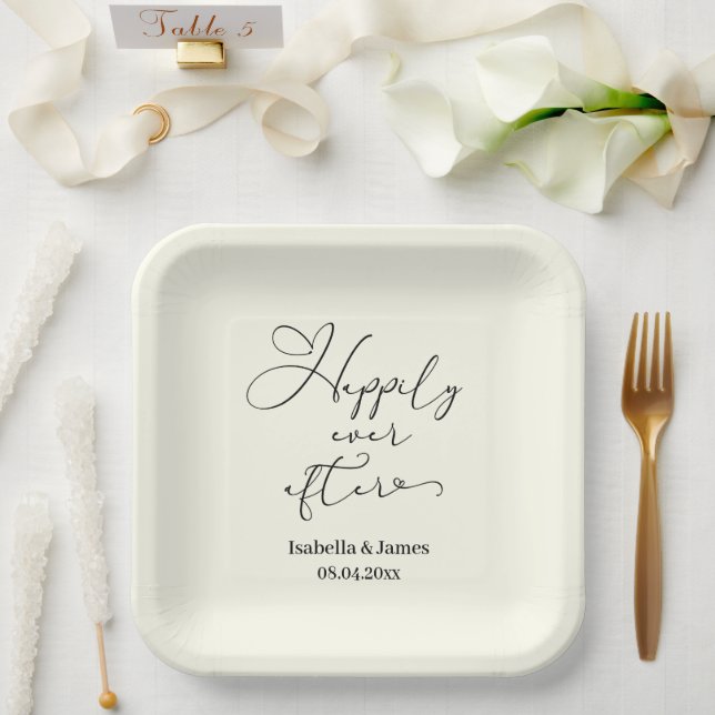 Elegant Happily Ever After Ivory Romantic Wedding  Paper Plate (Wedding)