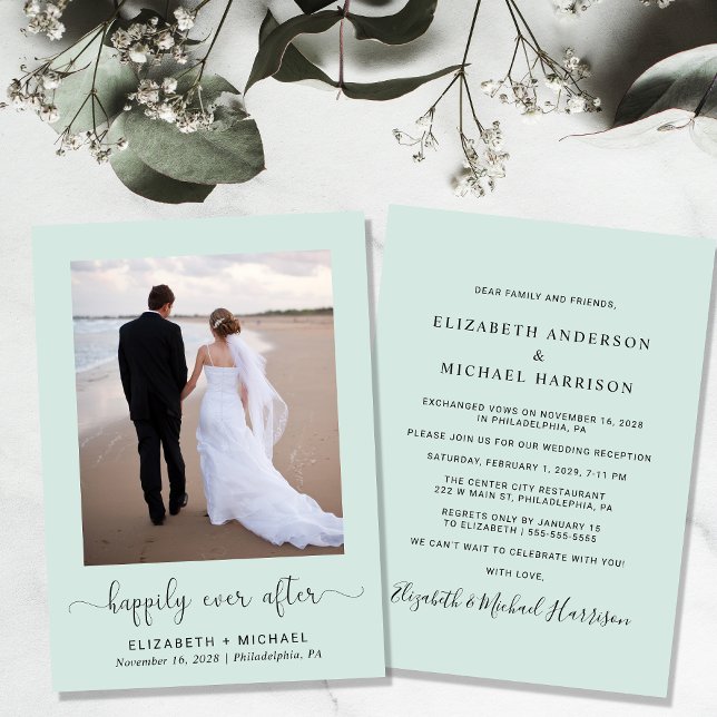 Elegant Happily Ever After Mint Wedding Reception Invitation (Creator Uploaded)