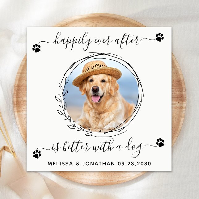 Elegant Happily Ever After Pet Photo Dog Wedding Napkin (Creator Uploaded)