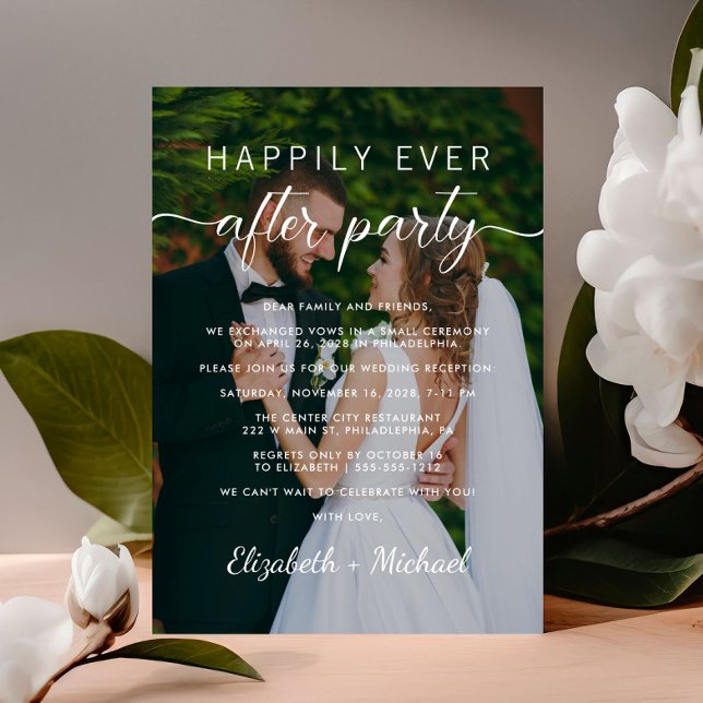 Elegant Happily Ever After Photo Wedding Reception Invitation (From private vows to a grand happily ever after party - celebrate with family and friends)