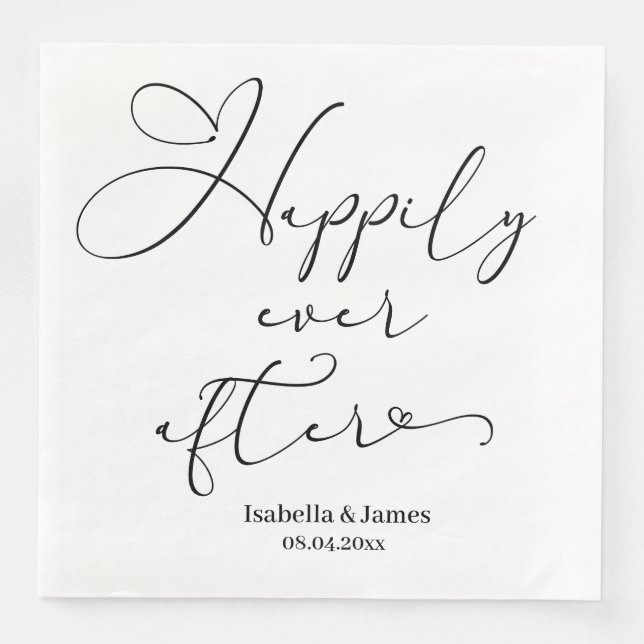 Elegant Happily Ever After Romantic White Wedding  Napkin (Front)