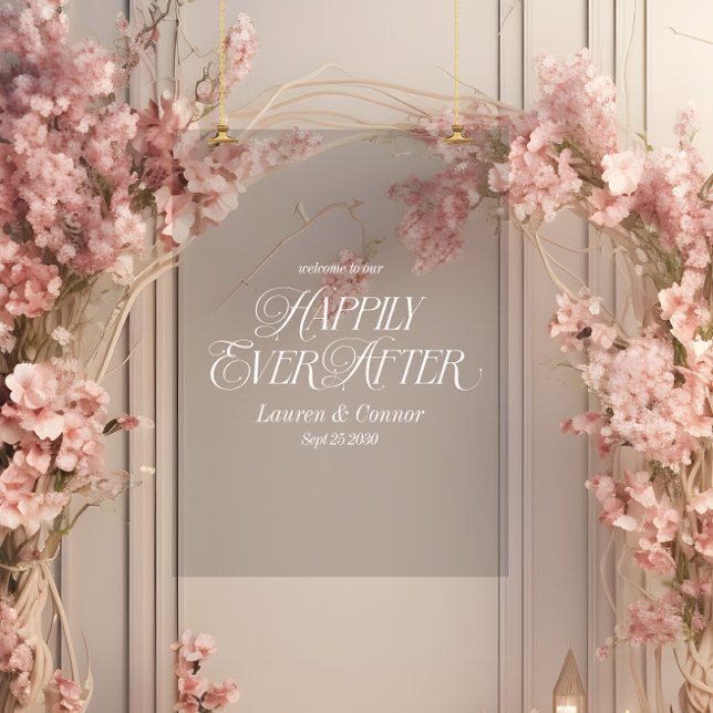 Elegant Happily Ever After Wedding Welcome | Dark Acrylic Sign (Creator Uploaded)
