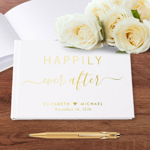 Elegant Happily Ever After White Wedding Guest Book