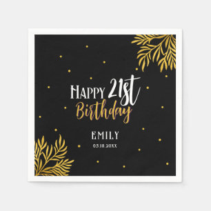 Elegant Happy 21st Birthday Gold Foliage Party Napkin