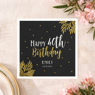 Elegant Happy 40th Birthday Gold Foliage Party Napkin