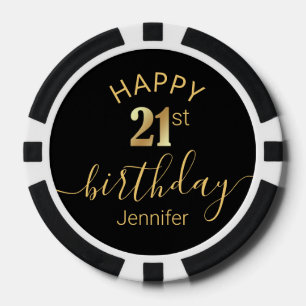 elegant happy birthday 21st golden black chic poker chips