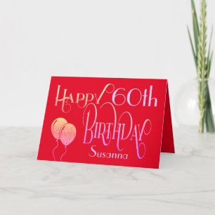 Elegant Happy Birthday Any Age Name Red Card