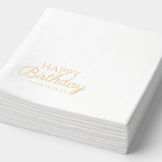 Elegant happy birthday | Custom Name & Date Foil Napkins