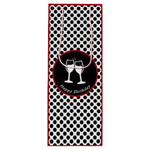Elegant Happy Birthday Glasses Black Polka Dot Wine Gift Bag