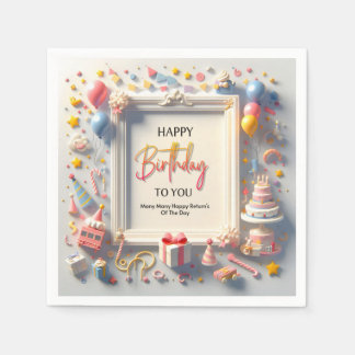 Elegant Happy Birthday Greeting Card with Colorful Napkin