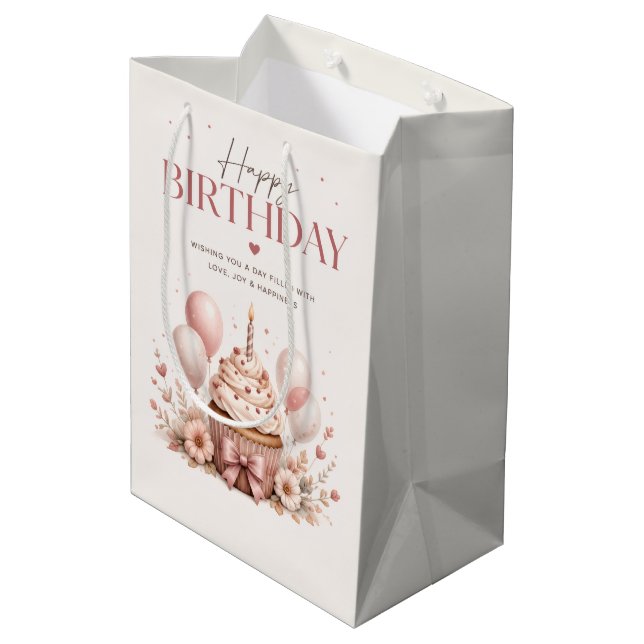Elegant Happy Birthday Medium Gift Bag (Back Angled)