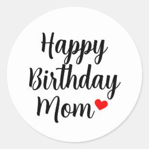 Elegant Happy Birthday Mum Script Red Heart Classic Round Sticker