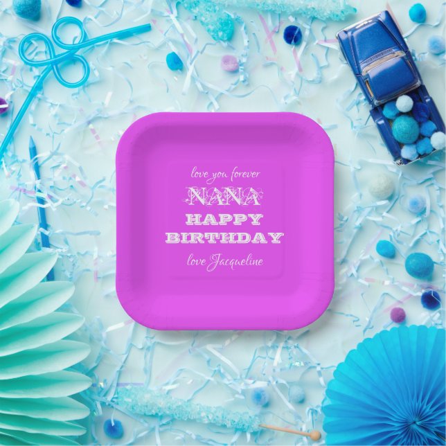 Elegant Happy Birthday Nana Script Simple Chic Paper Plate (Party)