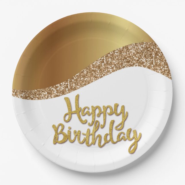 Elegant Happy Birthday Paper Plate (Front)
