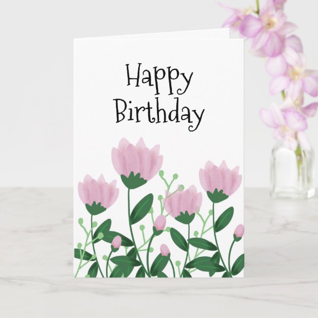 Elegant Happy Birthday Pink Flowers  Card (Orchid)