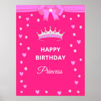 Elegant Happy Birthday Princess & Gems on Fuchsia