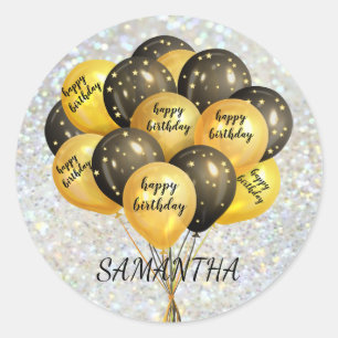 Elegant Happy Birthday Round Stickers