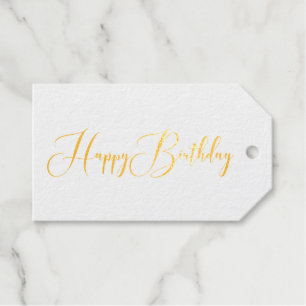 Elegant Happy Birthday Script Font Gold Gift Tags