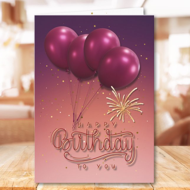 Elegant Happy Birthday To You Balloon Fireworks Card (Creator Uploaded)