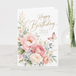 Elegant Happy Birthday Watercolor Floral Greeting Card