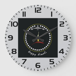 Elegant Happy Diwali Diya Flame Star Wreath Large Clock