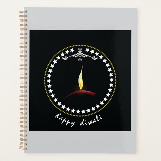 Elegant Happy Diwali Diya Flame Star Wreath Planner (Front)